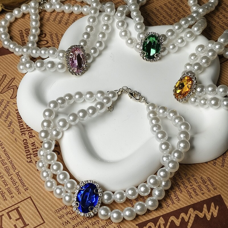 Black & White Pearl Pet Necklace Collar MOE0002