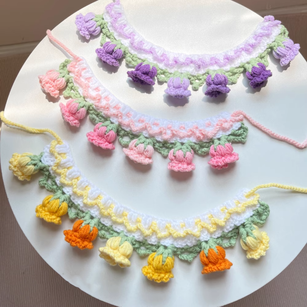 Lily of the Valley knitted pet collar MOE0004