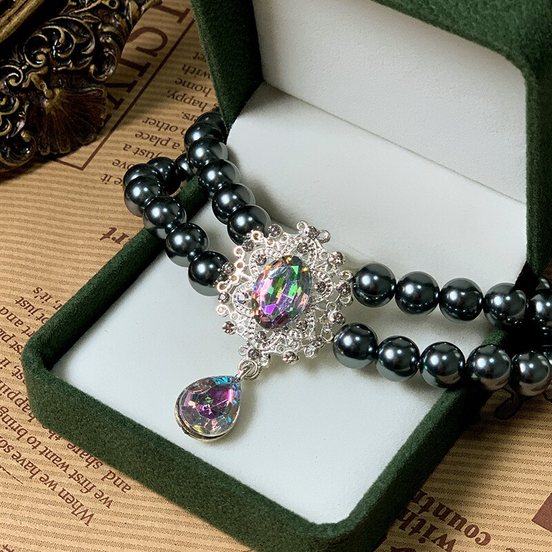 Black & White Pearl Pet Necklace Collar MOE0002