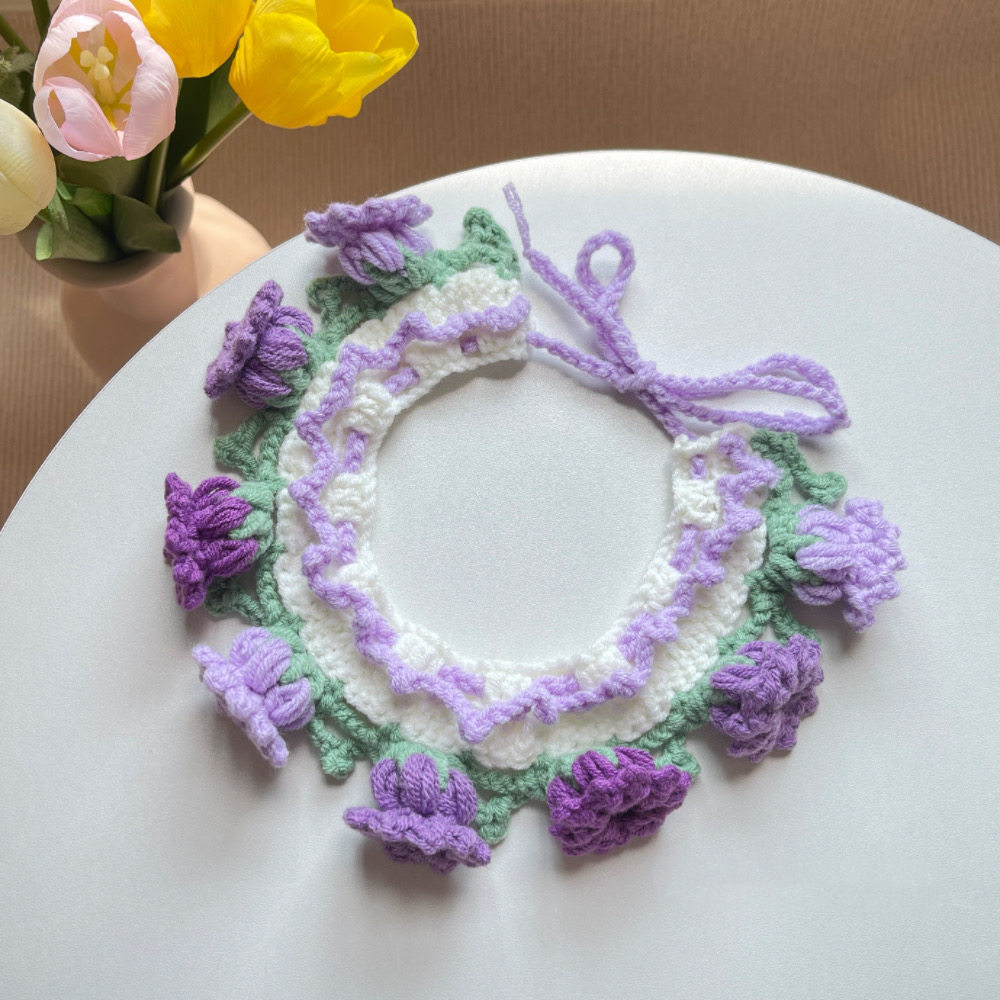 Lily of the Valley knitted pet collar MOE0004