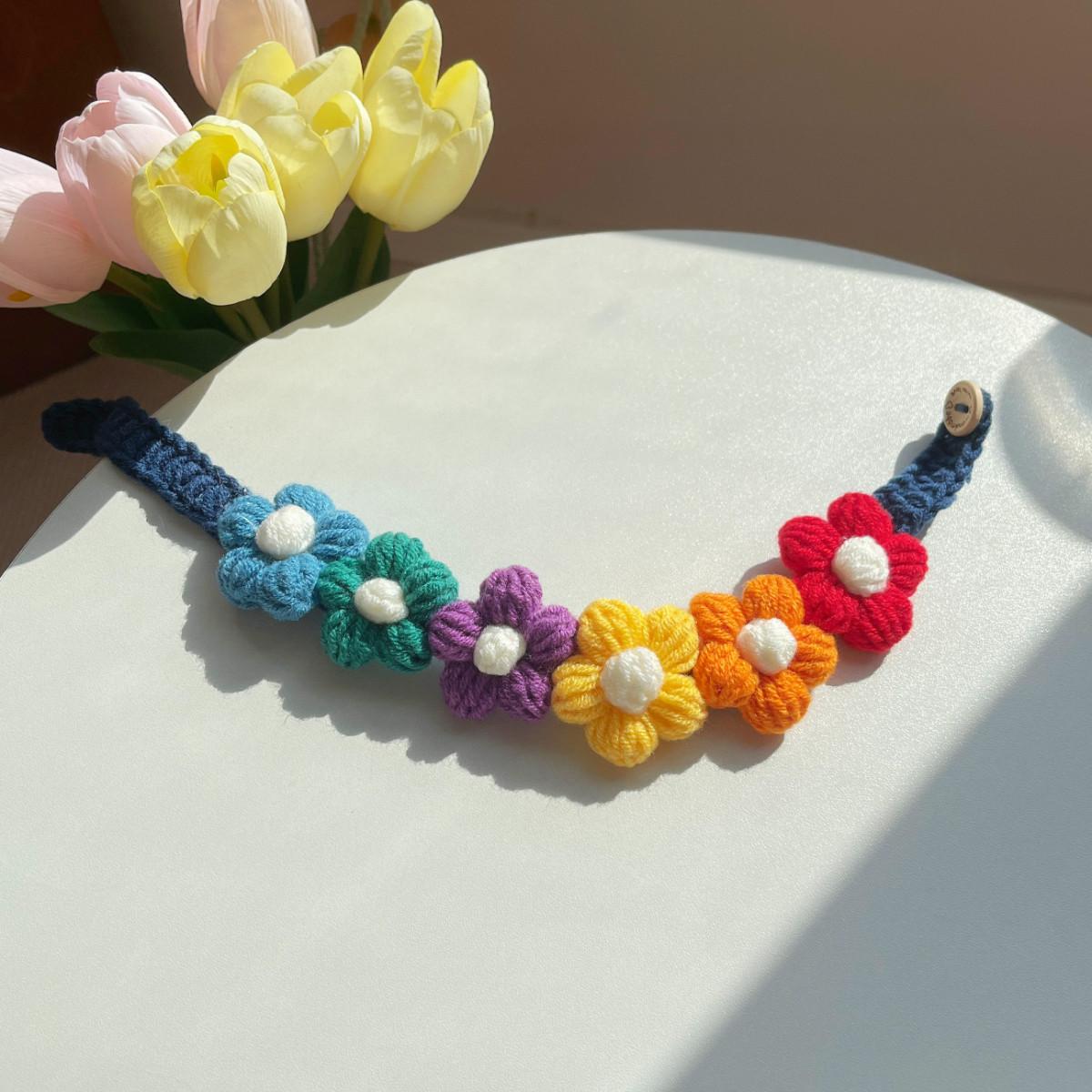 Flower knitted pet collar MOE0005