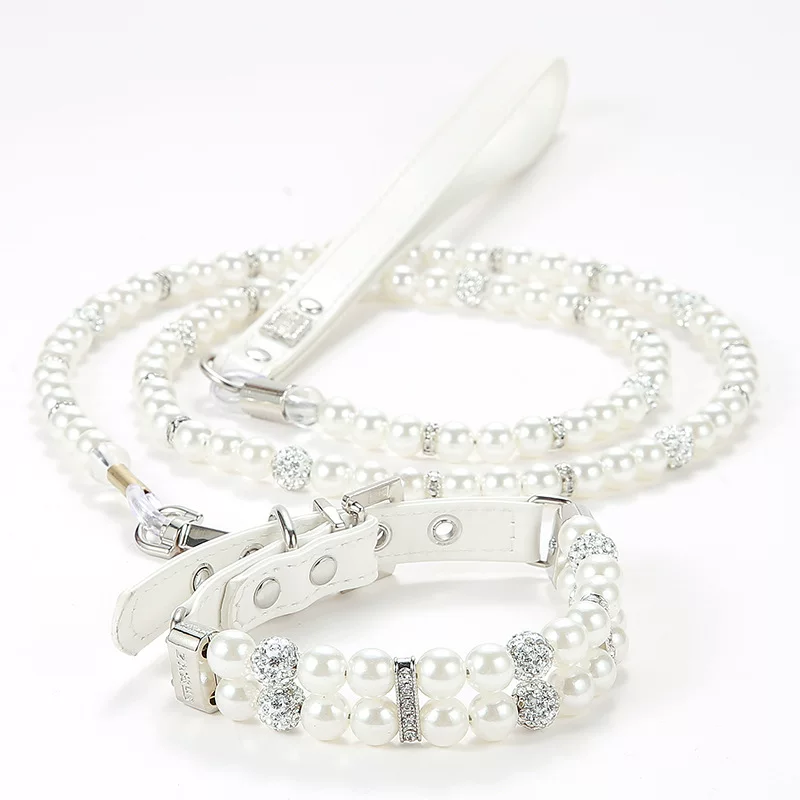 Pearl Necklace Cat & Dog Collar with Leash  MOE0011