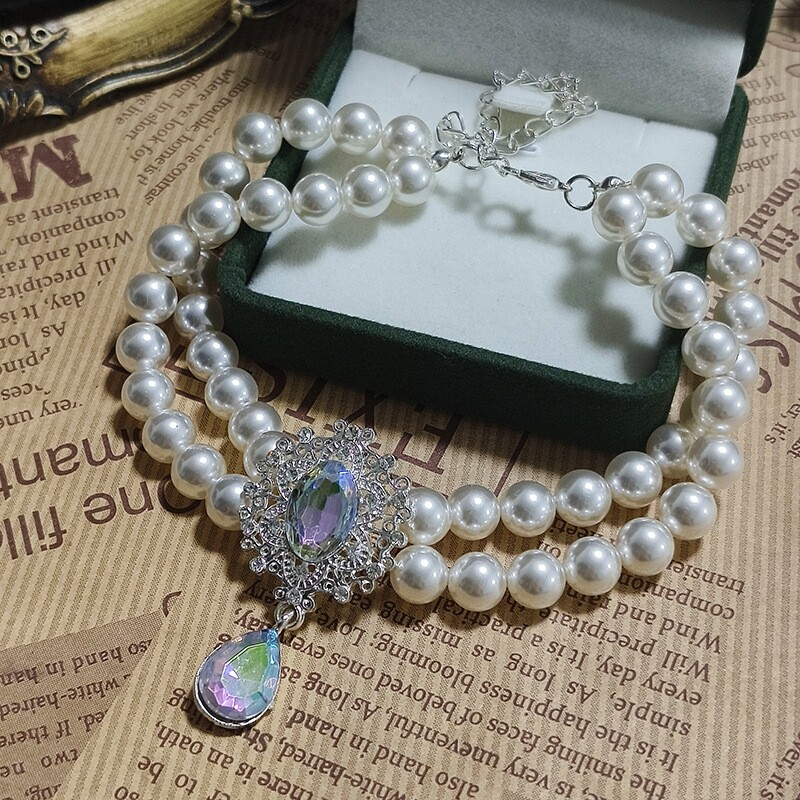 Black & White Pearl Pet Necklace Collar MOE0002