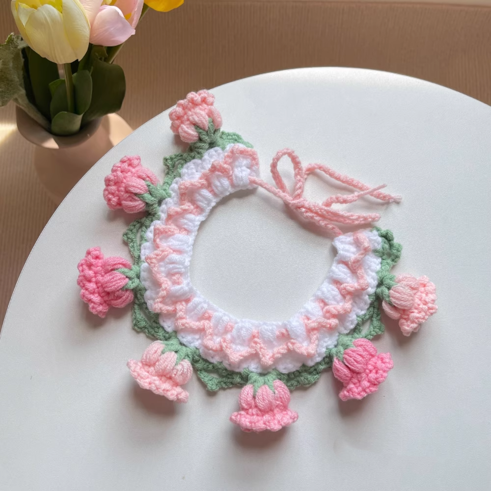 Lily of the Valley knitted pet collar MOE0004