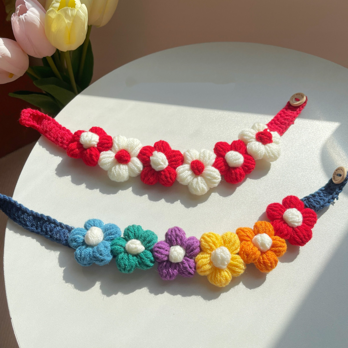 Flower knitted pet collar MOE0005